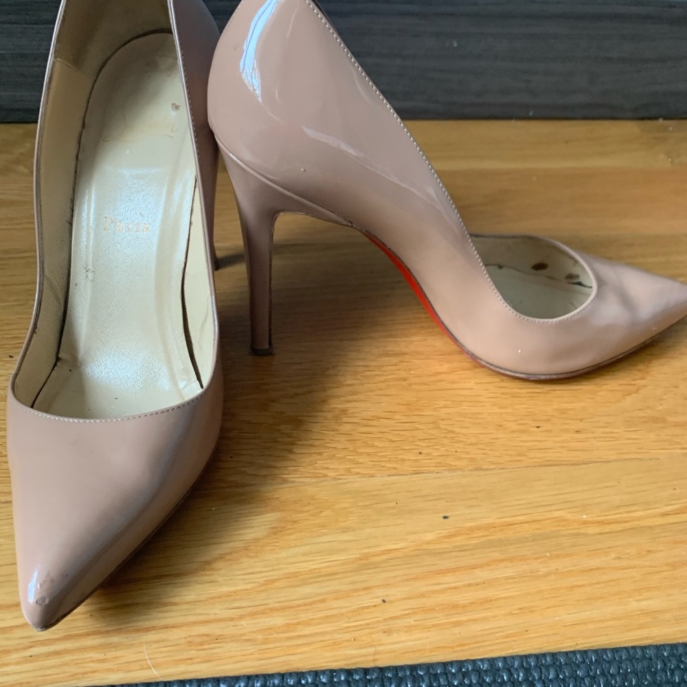 Christian Louboutin  nude patent leather heels